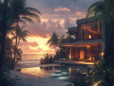 Tropical Villa at Sunset