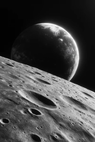 Lunar Surface with Shadowed Planet