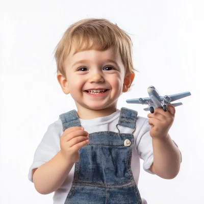 Cheerful Boy with Toy Airplane