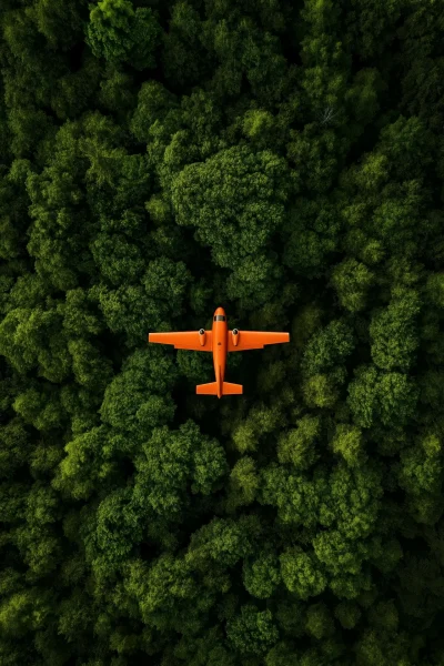 Orange Plane Over Forest