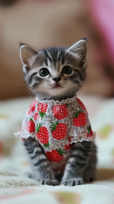 Adorable Kitten with Strawberry