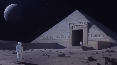 Astronaut on Moon with Egyptian Pyramid