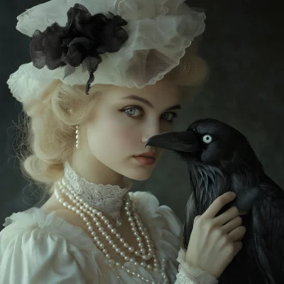 Victorian Woman with Raven