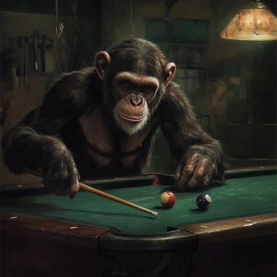 Muscular Chimpanzees Playing Billiards