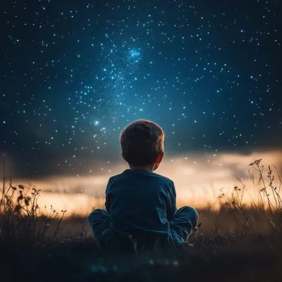 Boy Gazing at Stars