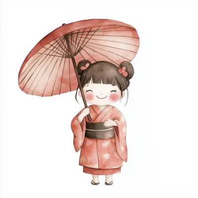 Happy Japanese Girl in Kimono