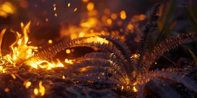 Nighttime Ferns on Fire