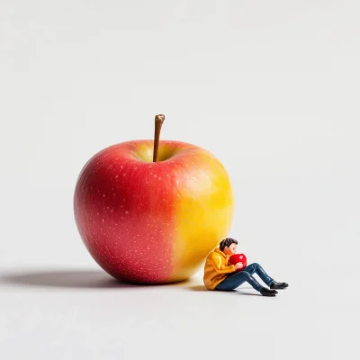 Tiny Figure Eating Apple