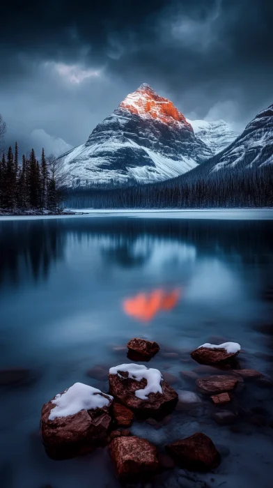 Snow Mountain and Lake Wallpaper