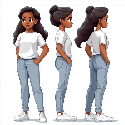 Cartoonic Character of African American Teen Girl