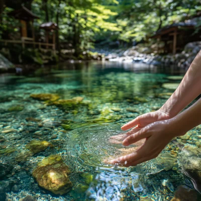 Japanese Woman Collecting Water