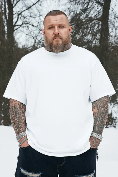 Plus Size Man in White T-Shirt