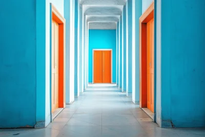 Colorful Hallway of Doors