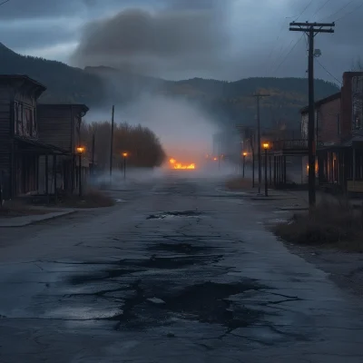 Haunting Ghost Town at Dusk