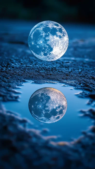 Moon Reflection in Puddle