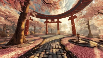 Psychedelic Cherry Blossom Landscape