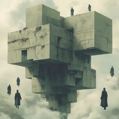 Surreal Floating Brutalist Building