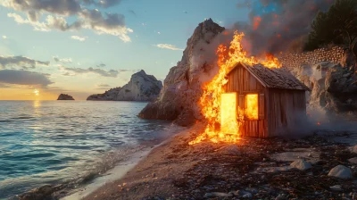 Burning Hut on the Beach