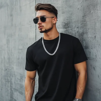 Stylish Man in Black T-shirt