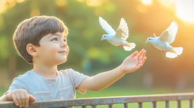 Boy Watching Doves