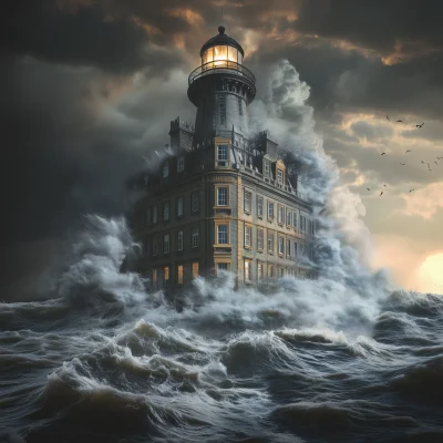 Lighthouse Office Building in Storm