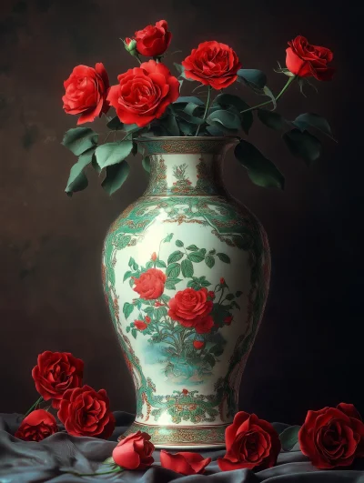 Chinoiserie Vase with Roses