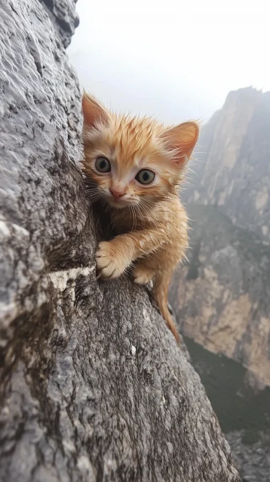 Fearful Kitten on the Cliff