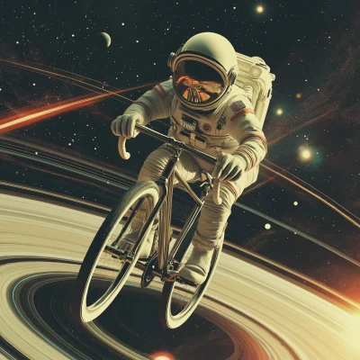 Astronaut Biking on Saturn