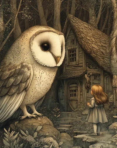 Whimsical Girl and Owl