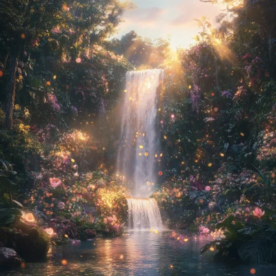 Dreamlike Jungle Waterfall