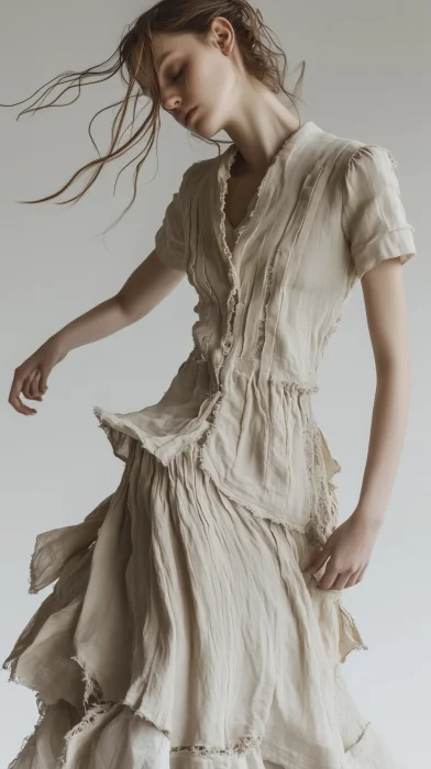 Beige Muslin Couture Dress