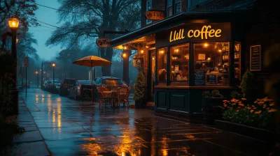 Lull Rain Coffee Shop at Night