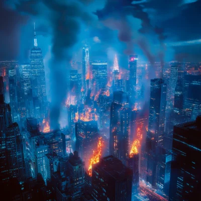 Blue Fire Cityscape