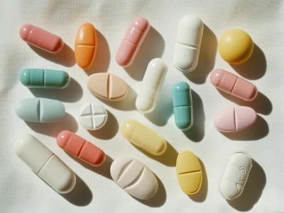 Colorful Capsules on White Background