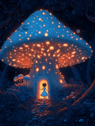 Pixie at the Mushroom House