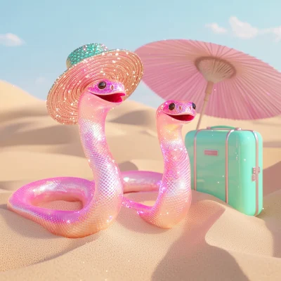 Smiling Pink Snakes in the Desert