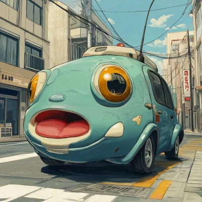 Blob Fish Car in Anime Style