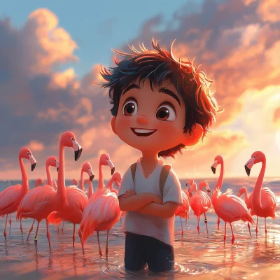 Flamingo Beach Scene