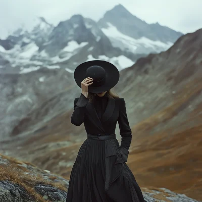 Elegant Woman on Mountain Ridge