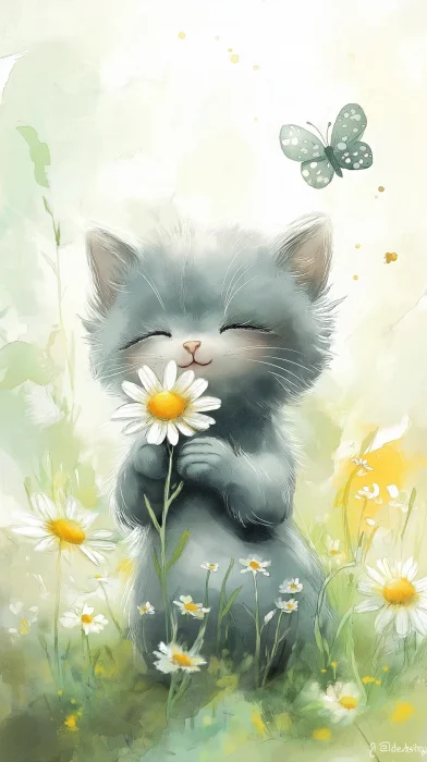 Whimsical Kitten in Garden