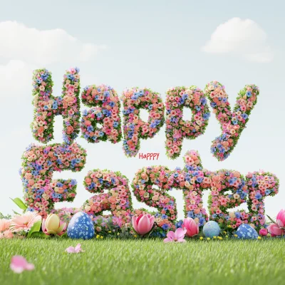 Happy Easter with Flowers