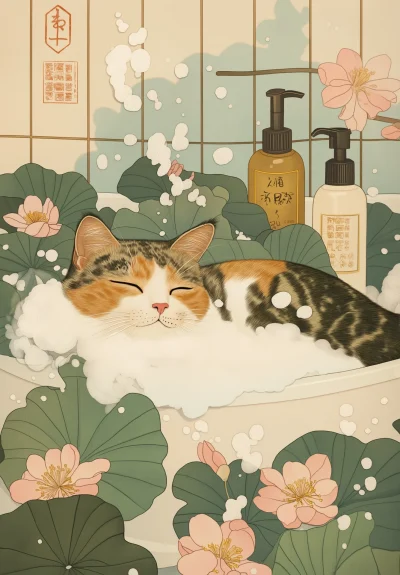 Cat in a Foam Bath