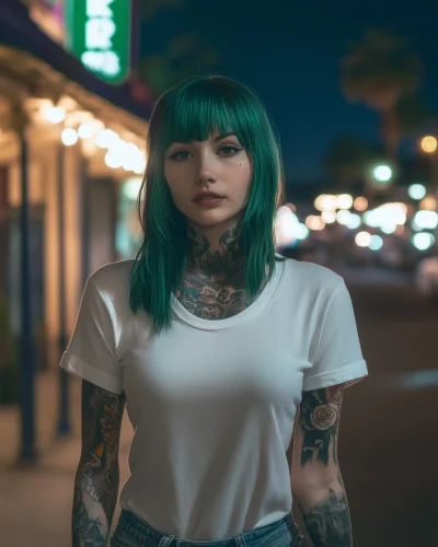 Tattooed Woman at Night