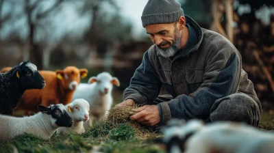 Farmer Feeding Animals