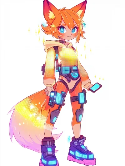 Neon Pixel Fox Girl