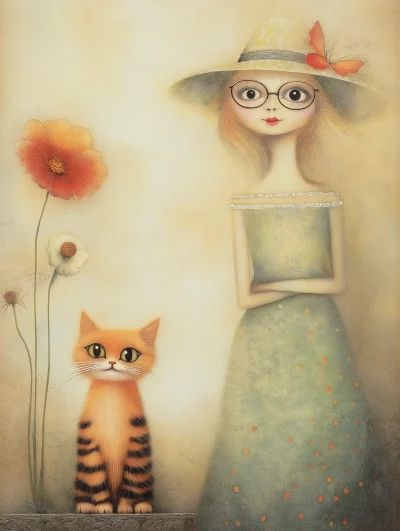 Whimsical Cat and Lady