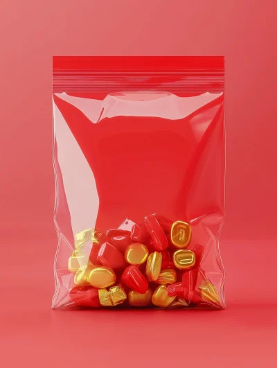 Red Plastic Bag Full of Candies