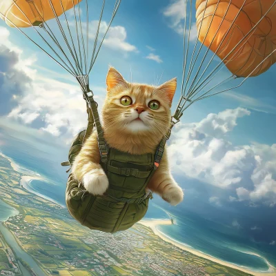 Adventurous Cat Parachuting