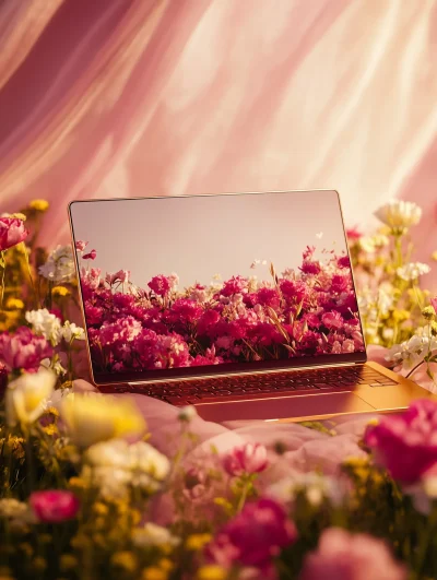 Laptop in Flower Field