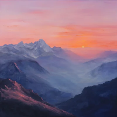 Distant Mountain Range at Sunset